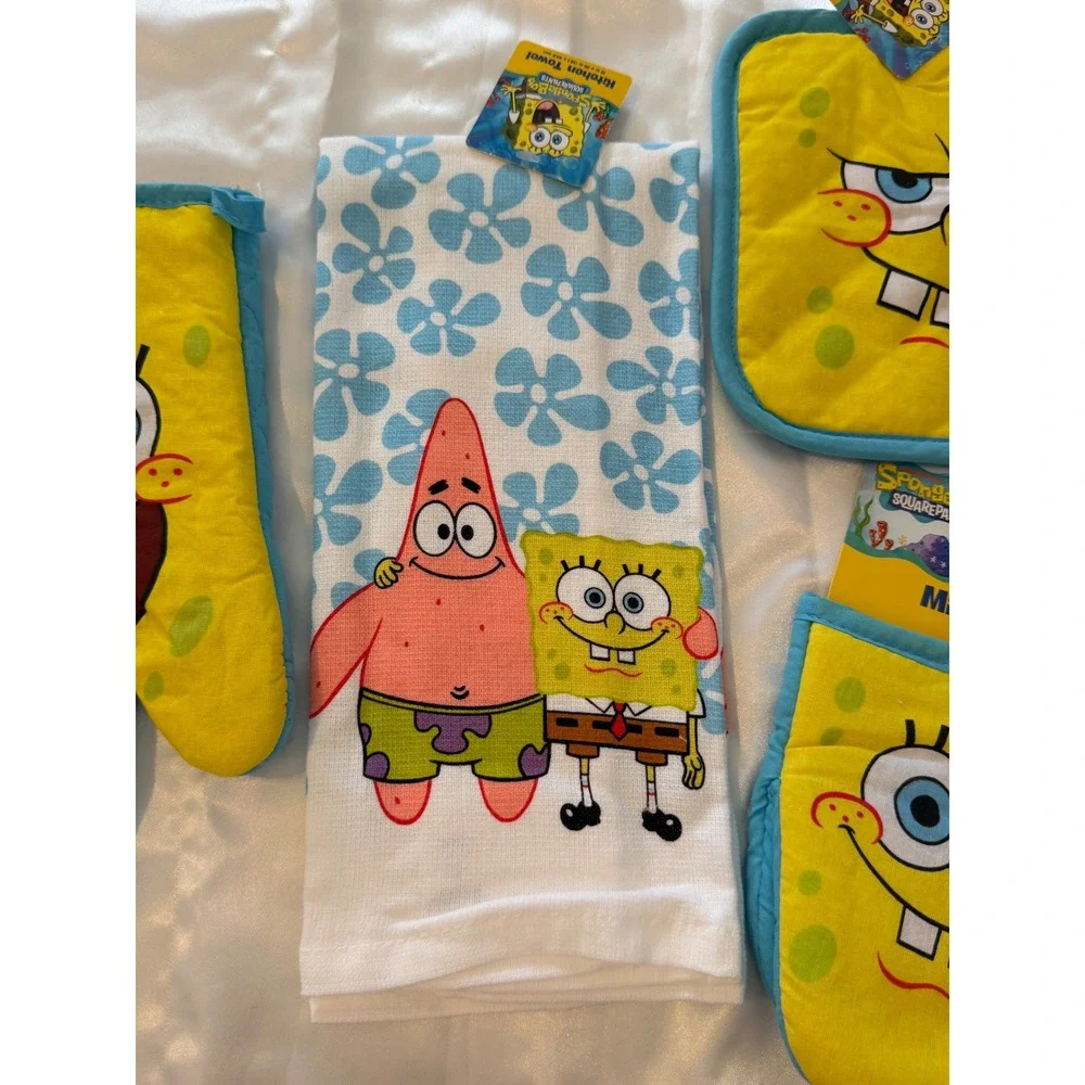 SpongeBob SquarePants 4pc Kitchen Set Oven Mitt Pot Holder Towel Mini Mitt New